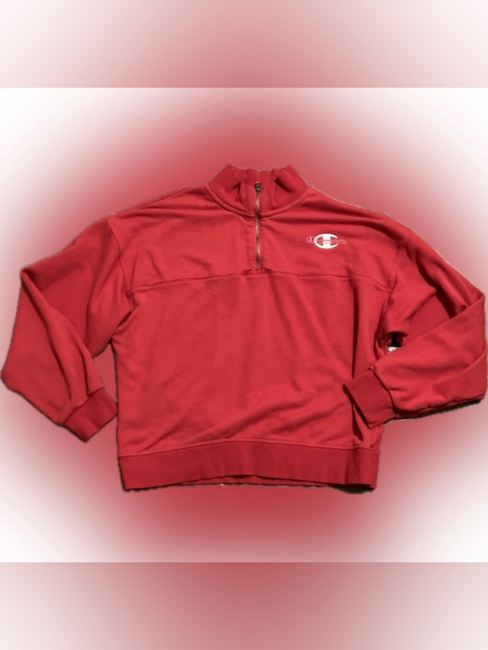 Champion 1/4 Zip Red Collared Hoodie Size L